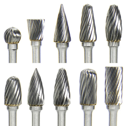 High-speed Steel Rotary Burr Carving Burr Bits Double Diamond Cut Dremel Tools for Wood Stone Carving Steel Metal Working