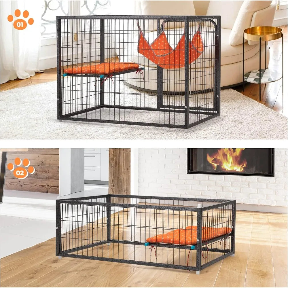 4-Tier Cat Cage Indoor, Large Wire Ferret Cage with Hammock, Ladders, Wheels for Small Pets, Black