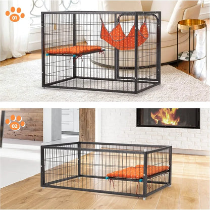 4-Tier Cat Cage Indoor, Large Wire Ferret Cage with Hammock, Ladders, Wheels for Small Pets, Black
