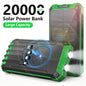 20000mAh Portable Solar Power Bank with Dual LED Lights, 4 Built-in Cables, and Fast Charging for iPhone, Android Phones, and AirPods