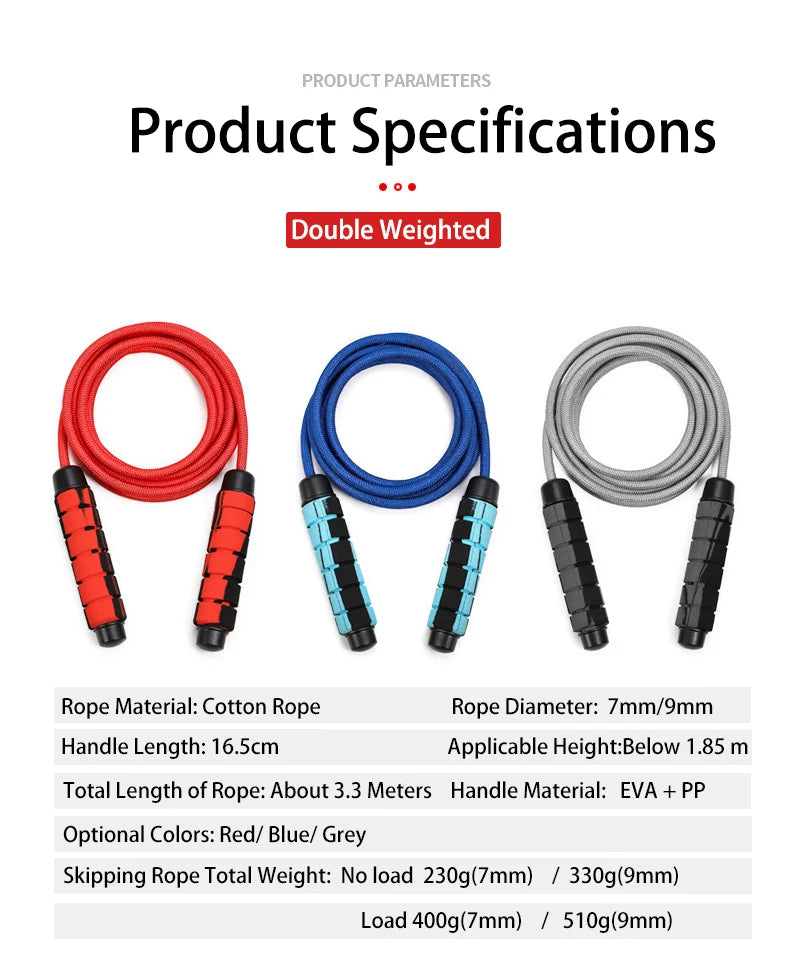 Jump Rope CrossFit Boxing Heavy Skipping Rope Foam Grip Handles for Fitness Workouts Endurance Strength Training