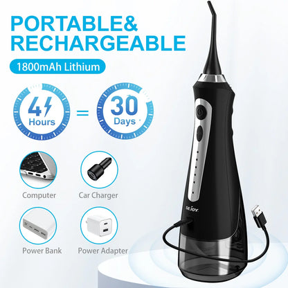 SEJOY Water Flosser Dental Oral Irrigator Teeth Whitening Strips Portable 230ML Tank 5 Modes 8 Jet Tips for Home Use