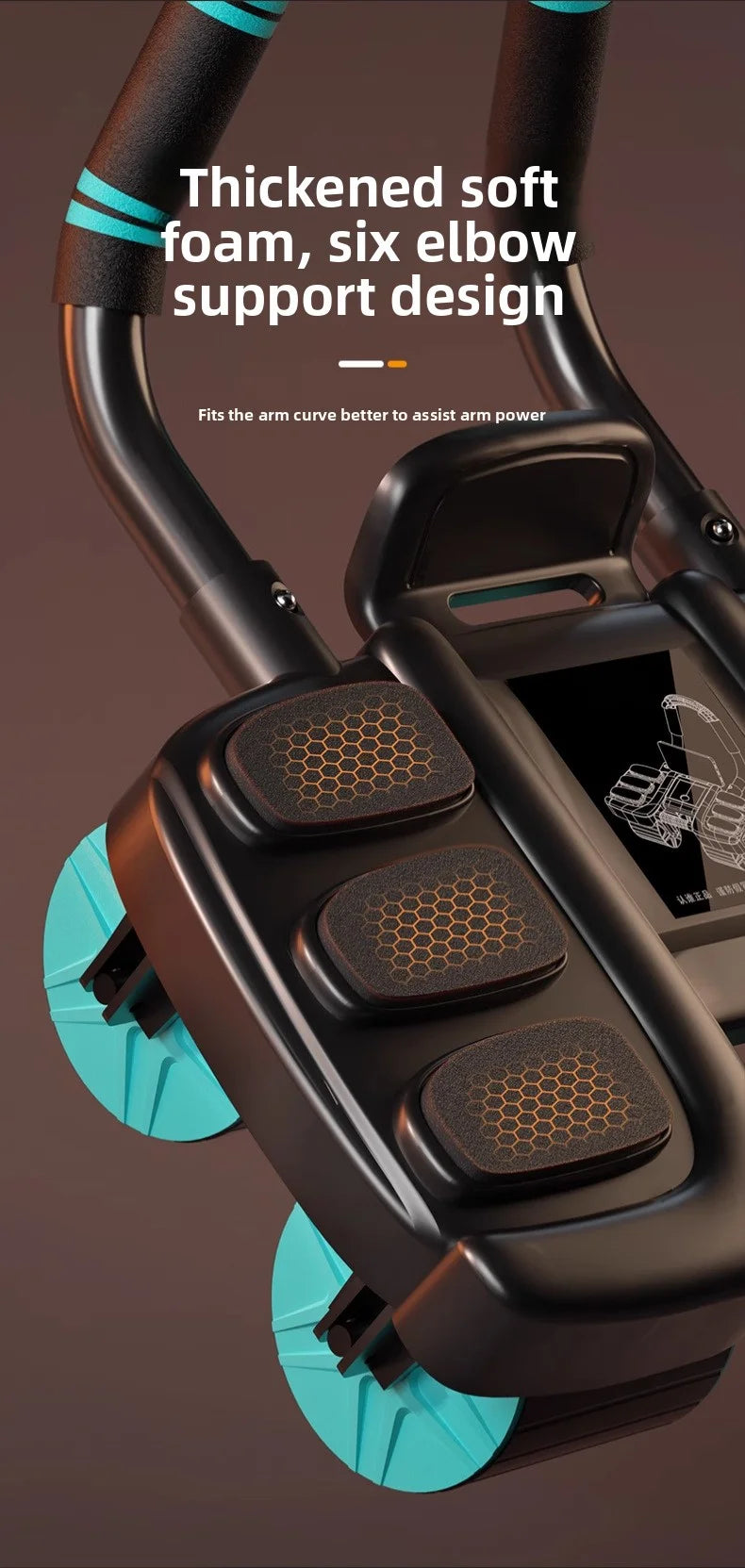 Esta máquina de ejercicios abdominales de 4 ruedas cuenta con rebote automático, rodillos abdominales antideslizantes, soporte para teléfono, apoyo para los codos y rodilleras. Ideal para entrenamientos de core en casa.