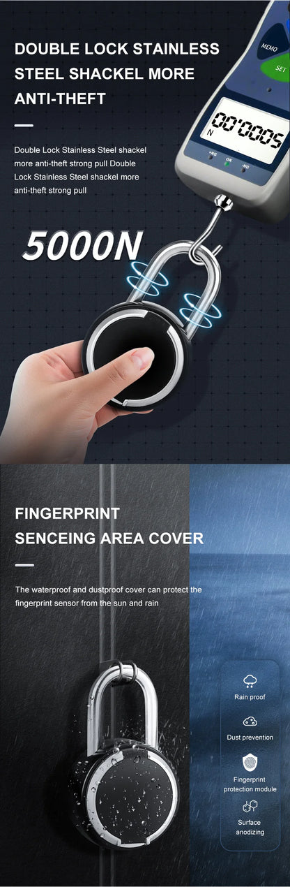 Smart Fingerprint Padlock 0.5s Unlock IP55 Waterproof Type-C Rechargeable for Luggage, Gym, Office, Zinc Alloy Anti-Theft Lock