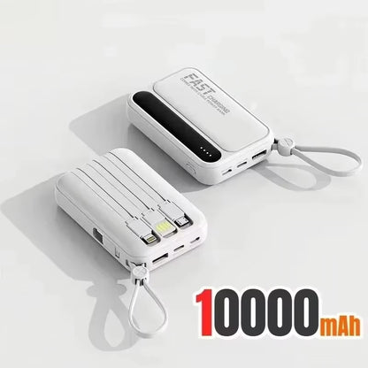 Lenovo Mini 50000mAh Fast Charging Battery Pack Power Bank with 4 Built-in Type C Cables for iPhone, Samsung, and Android Devices