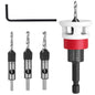 Woodworking Countersink Drill Bit Adjustable Depth Stop 4 Flute 1/4 Inch Hex Shank Pilot Hole Tool for Cabinet DIY Furniture