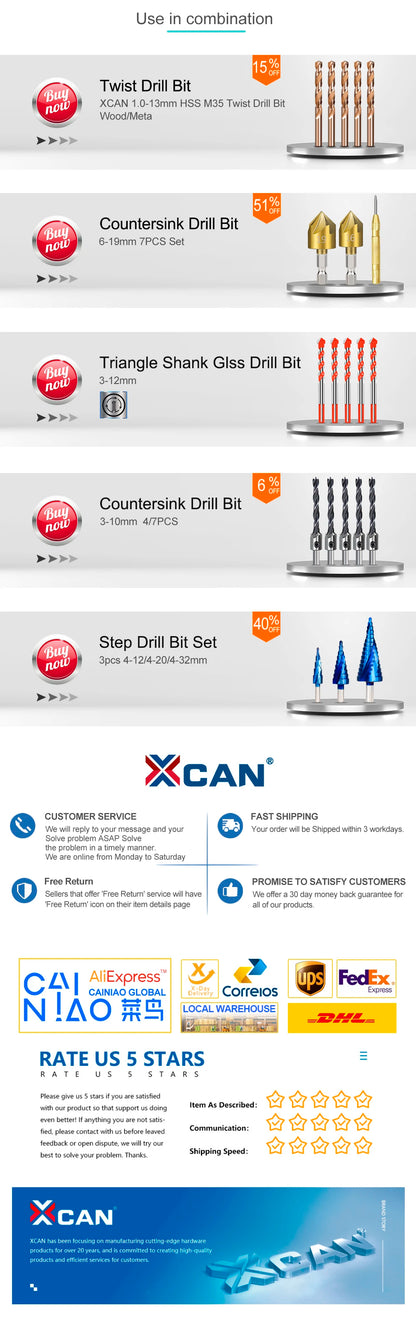 XCAN Step Drill Bit Metal Drill 4-12/20/32mm 6-30mm HSS Cobalt Step Cone Drill Bit Set Wood/Metal Hole Cutter Drilling Tool