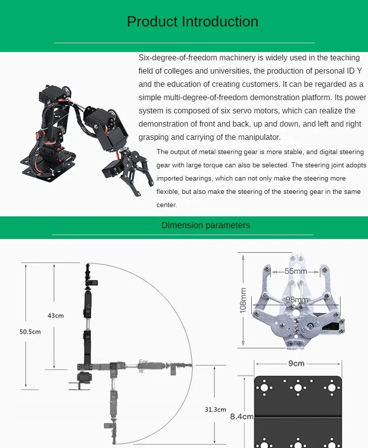 Kit de Brazo Robótico de 6 Grados de Libertad, Kit de Brazo Robótico Programable DIY para Arduino Raspberry Pi Robot para UNO/ESP32, Código Abierto y Tutorial