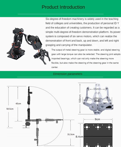Kit de Brazo Robótico de 6 Grados de Libertad, Kit de Brazo Robótico Programable DIY para Arduino Raspberry Pi Robot para UNO/ESP32, Código Abierto y Tutorial