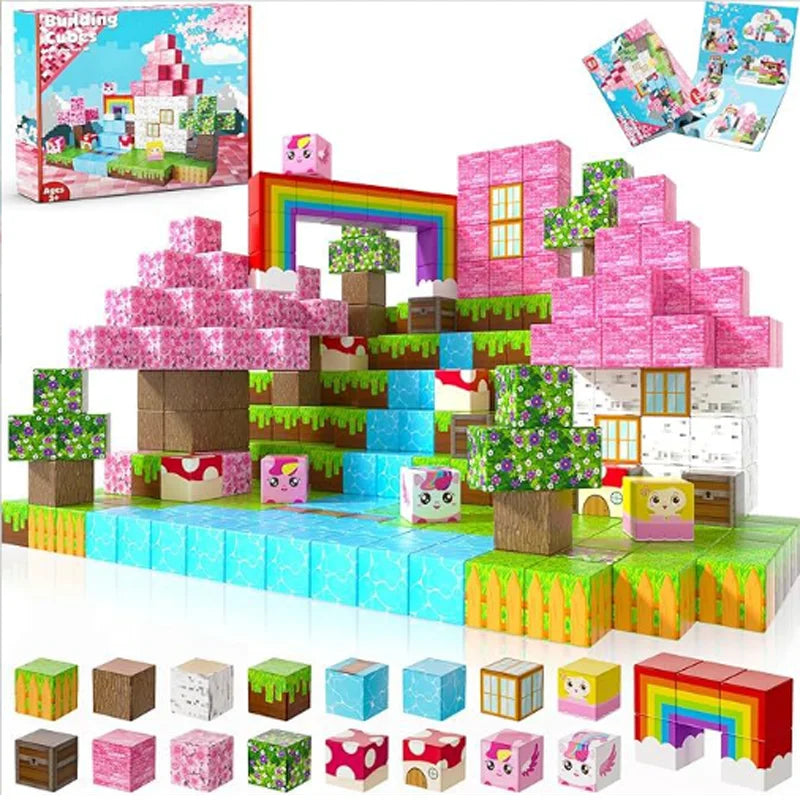 Juego de Bloques de Construcción Magnéticos Montessori STEM, Juguetes Educativos Sensoriales, Mundo de Mario, Niños y Niñas, Cubo Magnético DIY, Regalo