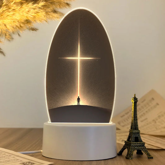 Luz nocturna LED de acrílico con diseño de cruz radiante para mesita de noche – Regalo perfecto para hogares cristianos o celebraciones de Pascua