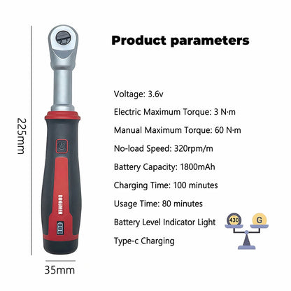 USB-C Rechargeable Electric Ratchet Wrench 3.6V 320 RPM 1/4' 3/8' Bidirectional with LED Battery Indicator for DIY Repair Auto