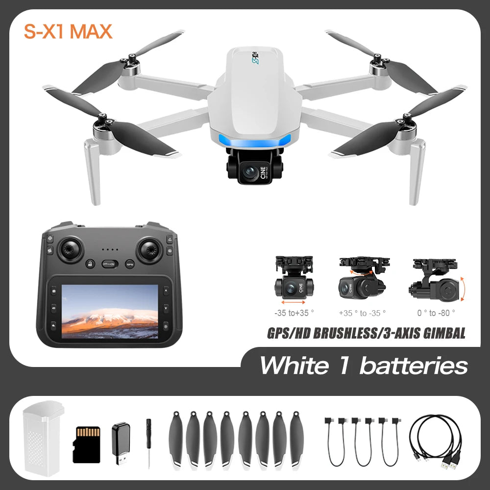 S-X1 MAX 4K Dron profesional con cámara HD cardán de 3 ejes GPS Dron sin escobillas 5G WIFI pantalla Control remoto RC Quadcopter Juguetes