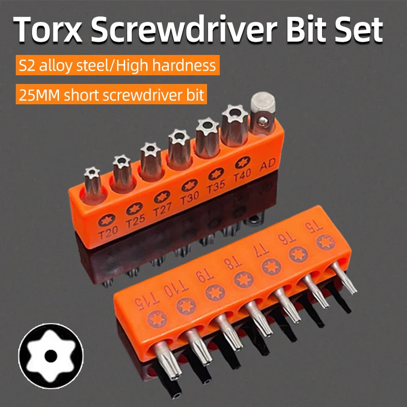 Torx Screwdriver Bit Set Tamper Proof Security Drill Bits 25mm Long Magnetic Flat Head 1/4” Hex Screw Driver Hand Tools T5-T40