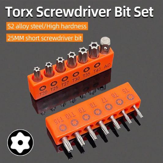 Torx Screwdriver Bit Set Tamper Proof Security Drill Bits 25mm Long Magnetic Flat Head 1/4” Hex Screw Driver Hand Tools T5-T40