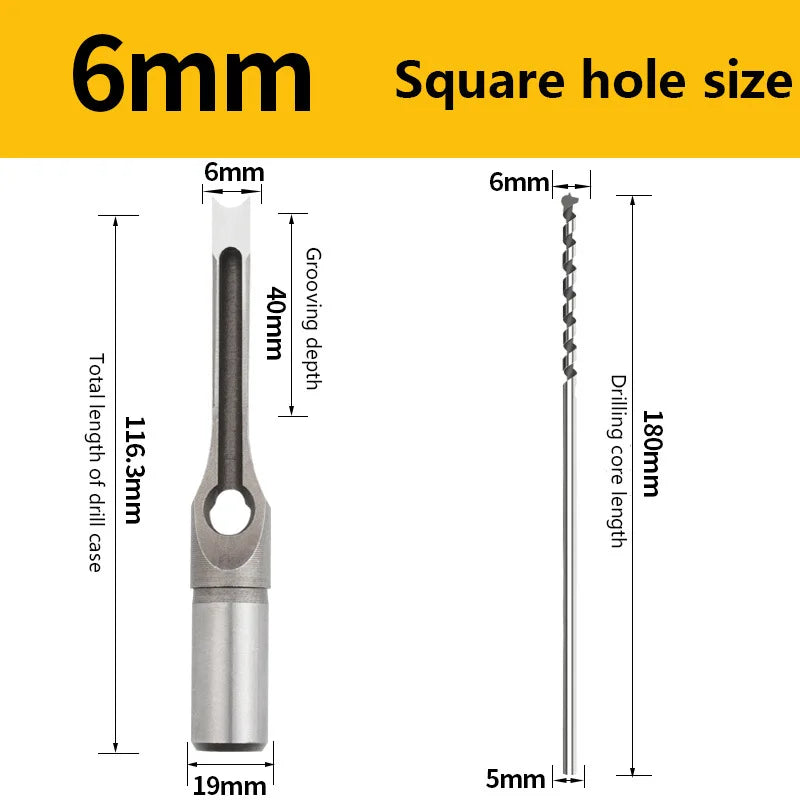 HSS Square Hole Drill Set - Auger Mortising Chisel Bit, Woodworking Drilling Tool, For DIY Furniture 1pc