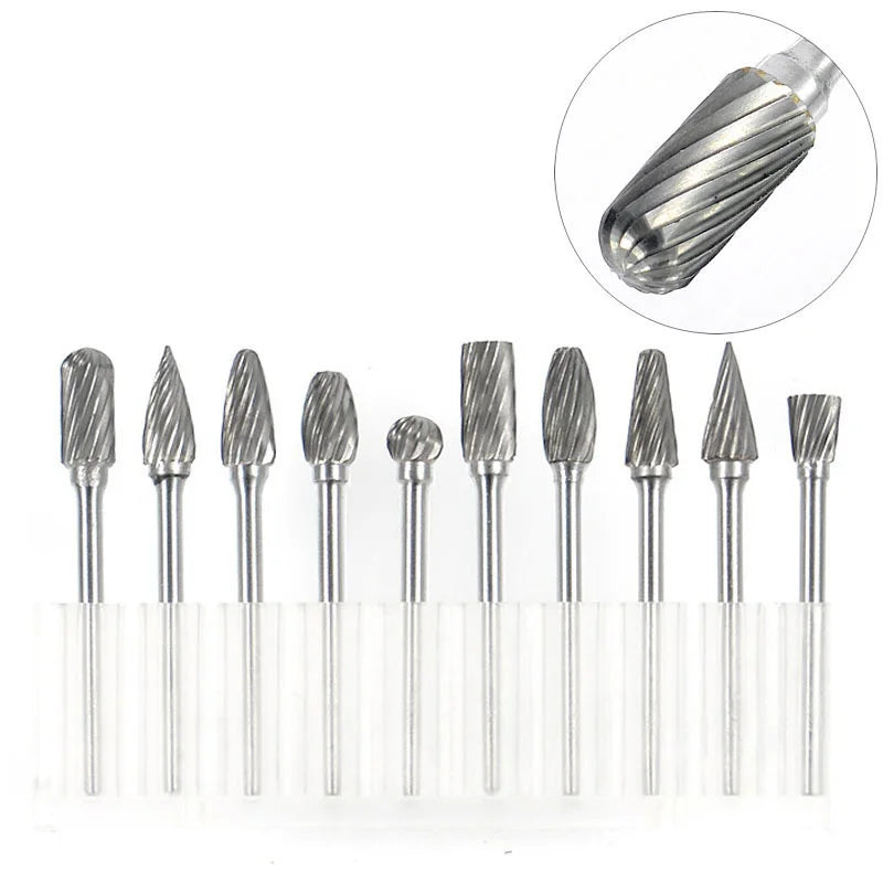 High-speed Steel Rotary Burr Carving Burr Bits Double Diamond Cut Dremel Tools for Wood Stone Carving Steel Metal Working