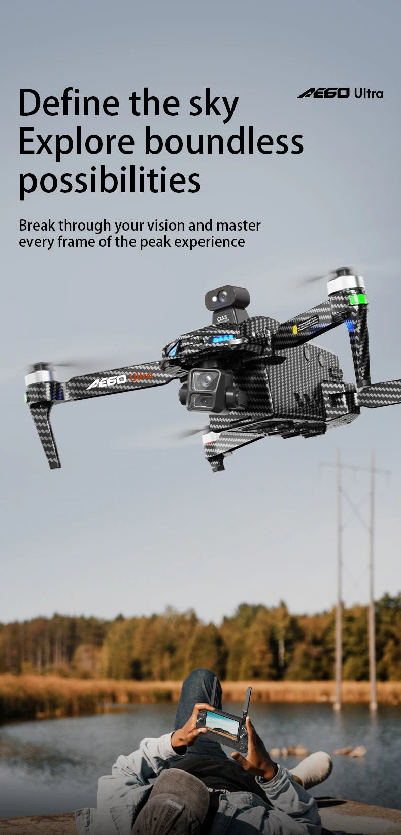 Nuevo Dron AE60 con GPS, Cámara HD Profesional 8K, Gimbal de 3 Ejes sin Escobillas, Evitación de Obstáculos, Pantalla Táctil, Lanzamiento Aéreo, FPV, Drones de Seguridad