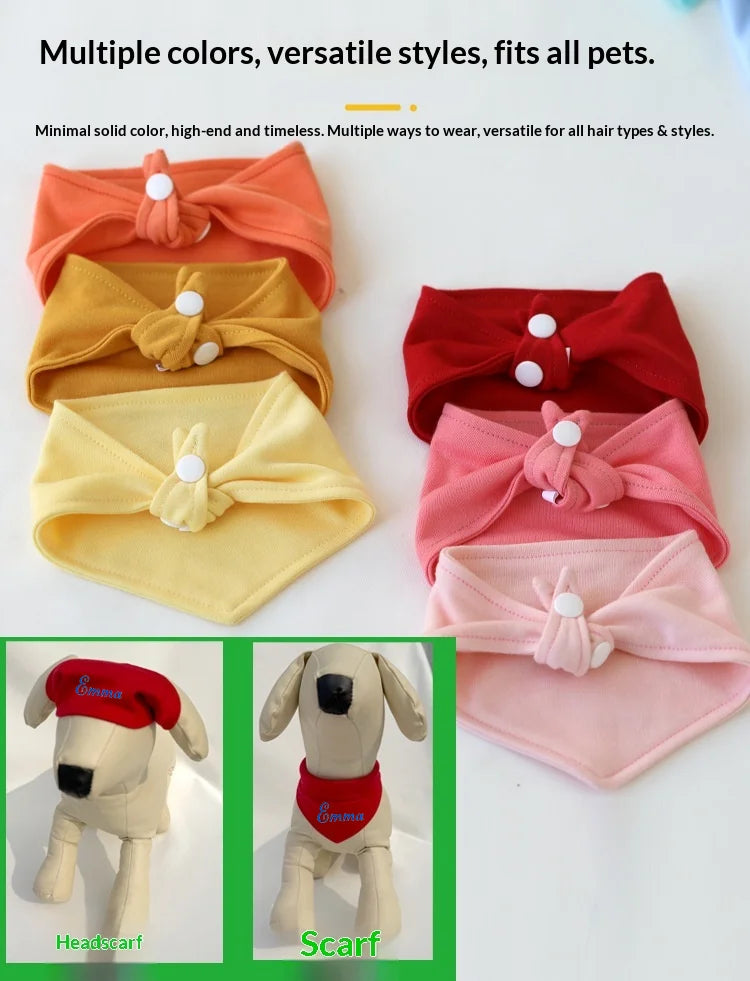 Personalized Embroidered Dog Bandana, Adjustable Multi-Color Anti-Slobber Triangle Pet Scarf