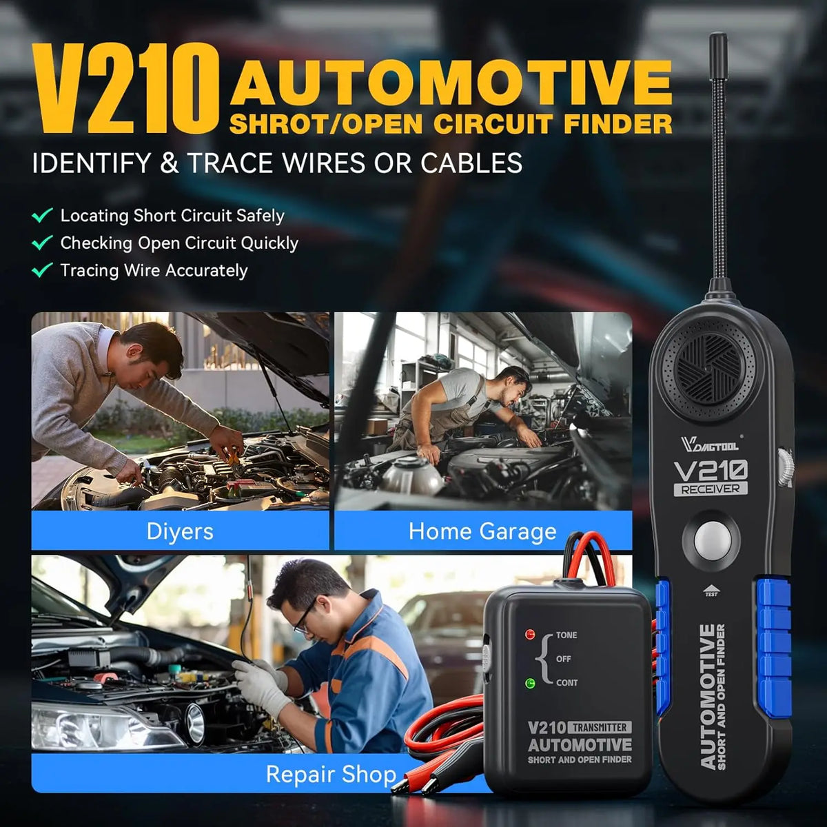 VDIAGTOOL V210 Automotive Circuit Breaker Finder Electrical Tester Wire Tracer Open & Short Circuit Finder DC 6-42V
