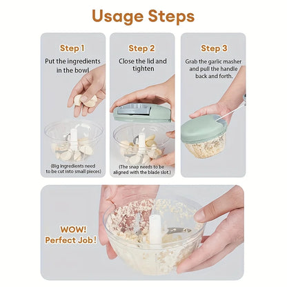 Garlic Mincer Hand Cutter - Hand Pull String Food Processor Vegetable Chopper - for Onion, Ginger, Fruits, Nuts, Dishwasher Safe