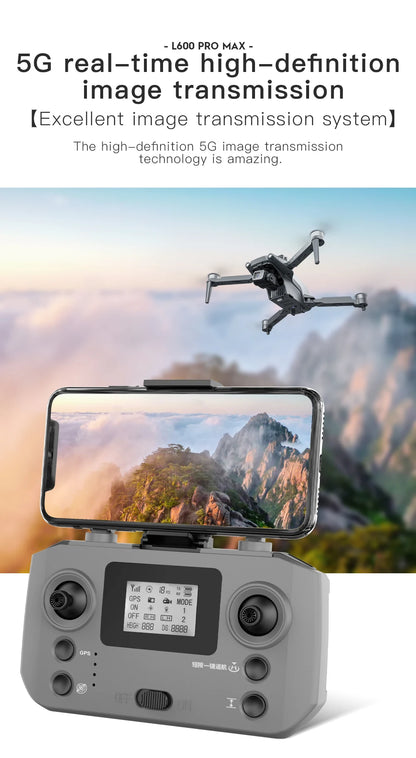 Dron GPS L600 PRO / PRO MAX Profesional 4K con Cámara Dual HD PTZ de 3 Ejes, Evitación de Obstáculos, Motor sin Escobillas, WIFI 5G, Dron de Seguridad