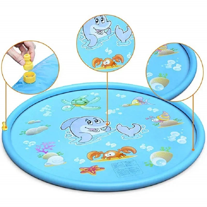 Estera inflable contra salpicaduras de delfines azules de 100 cm: estera duradera para juegos al aire libre a prueba de salpicaduras de PVC con divertido sistema de pulverización de agua, ideal para césped