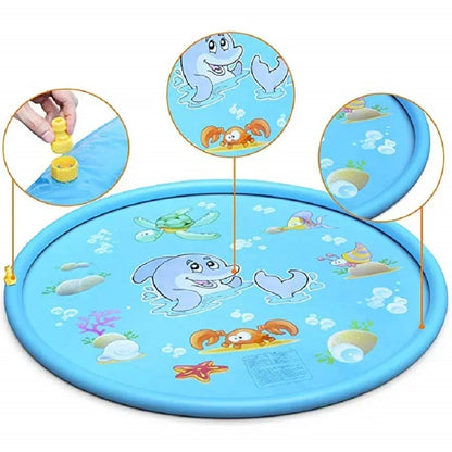 Estera inflable contra salpicaduras de delfines azules de 100 cm: estera duradera para juegos al aire libre a prueba de salpicaduras de PVC con divertido sistema de pulverización de agua, ideal para césped