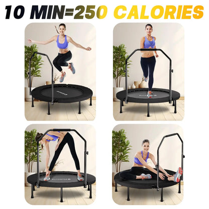 Rebounder trampoline for adults - 40" foldable mini trampoline with adjustable U-bar handle, 350 lb max load, S
