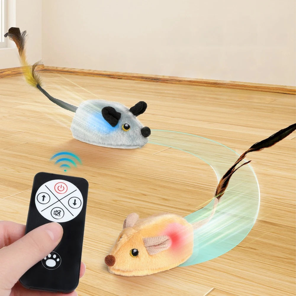 Automatic Sensing Moving Mouse Interactive Cat Toys Electronic Remote Squeaky Cat Toy For Kitten USB Rechargeable Pet Plush Toy