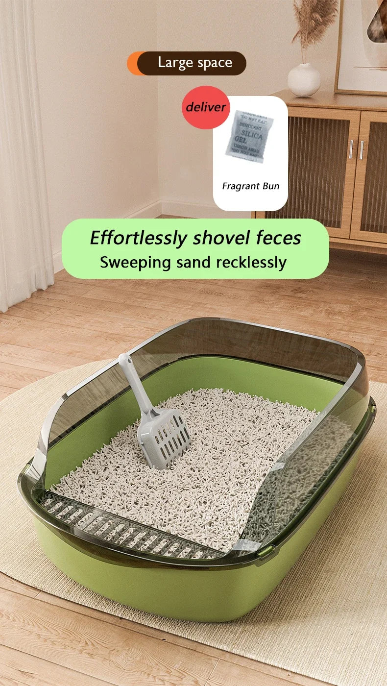 Semi-Enclosed Cat Litter Box Splashproof Kitten Toilet Tray Pet Cleaning Basin with High Sides for Indoor Use