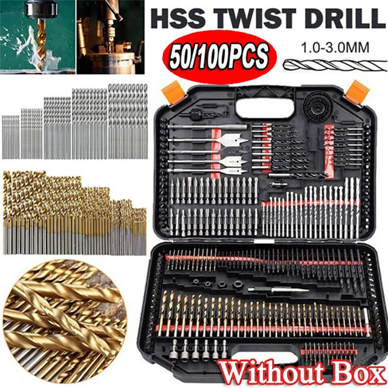 50/100pcs HSS Titanium Coated Twist Drill Bit Set High Speed Steel Metal Drill Bits For Cast Iron Wood High Quality Power Tools