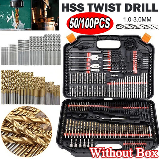 50/100pcs HSS Titanium Coated Twist Drill Bit Set High Speed Steel Metal Drill Bits For Cast Iron Wood High Quality Power Tools