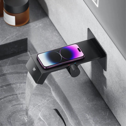 Luxury gun gray brass bathroom faucet LED digital display design, hot and cold water in wall type single handle basin faucet