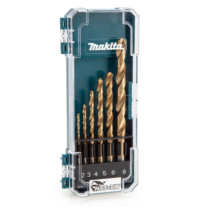 Juego de brocas metálicas Makita D-72833 HSS-Tin 2-8MM 6 piezas, accesorios multifuncionales para herramientas de perforación en espiral con vástago recto