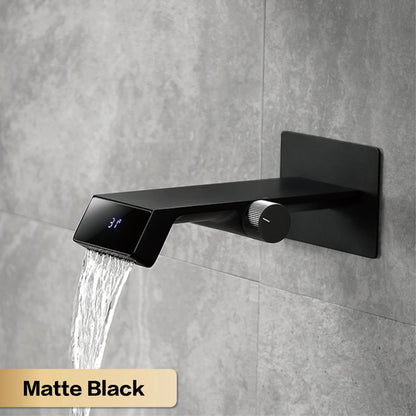 Luxury gun gray brass bathroom faucet LED digital display design, hot and cold water in wall type single handle basin faucet