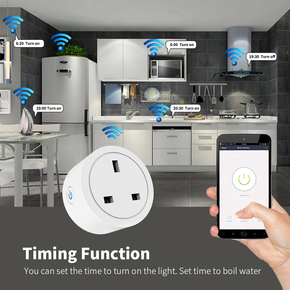 Enchufe inteligente WiFi con enchufe del Reino Unido, enchufe con control remoto inalámbrico, control por aplicación eWeLink, temporizador y cuenta regresiva, funciona con Alexa y Google Home.