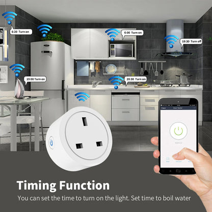 Enchufe inteligente WiFi con enchufe del Reino Unido, enchufe con control remoto inalámbrico, control por aplicación eWeLink, temporizador y cuenta regresiva, funciona con Alexa y Google Home.