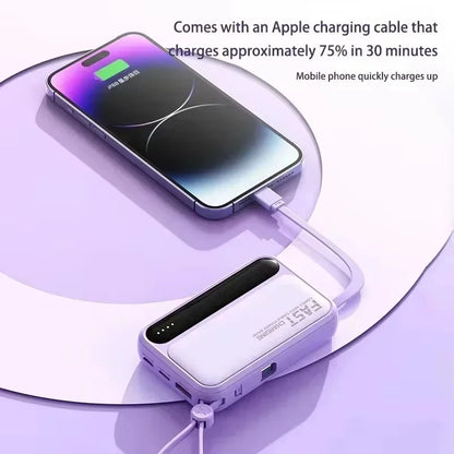 Lenovo Mini 50000mAh Fast Charging Battery Pack Power Bank with 4 Built-in Type C Cables for iPhone, Samsung, and Android Devices