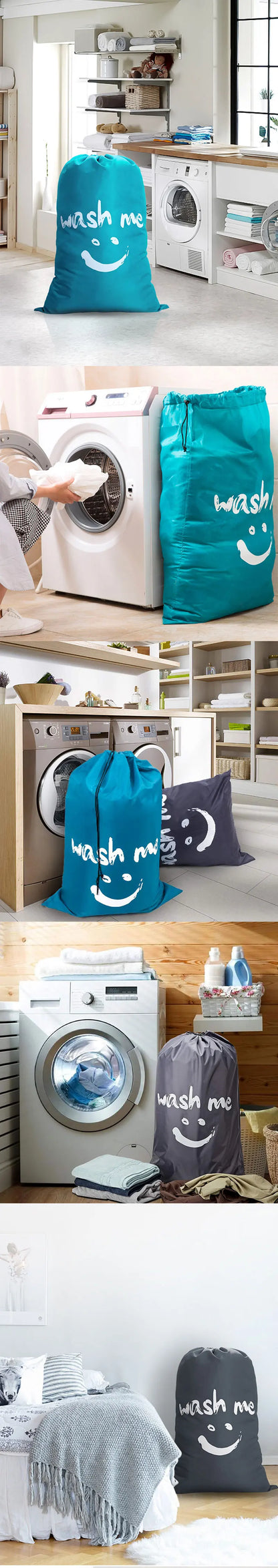 Smile Nylon Laundry Bag Travel Storage Pouch Machine Washable Dirty Clothes Storage Wash Drawstring Bag Large Capacity