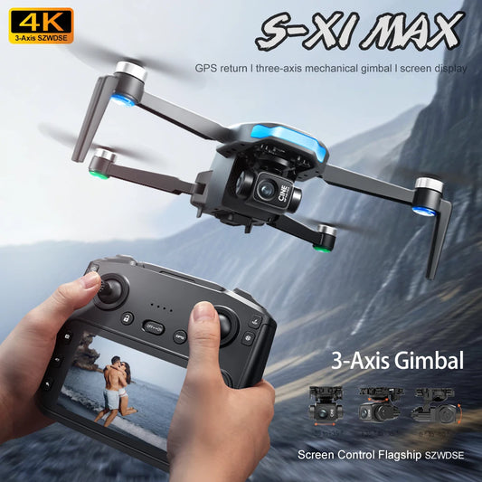 S-X1 MAX 4K Dron profesional con cámara HD cardán de 3 ejes GPS Dron sin escobillas 5G WIFI pantalla Control remoto RC Quadcopter Juguetes
