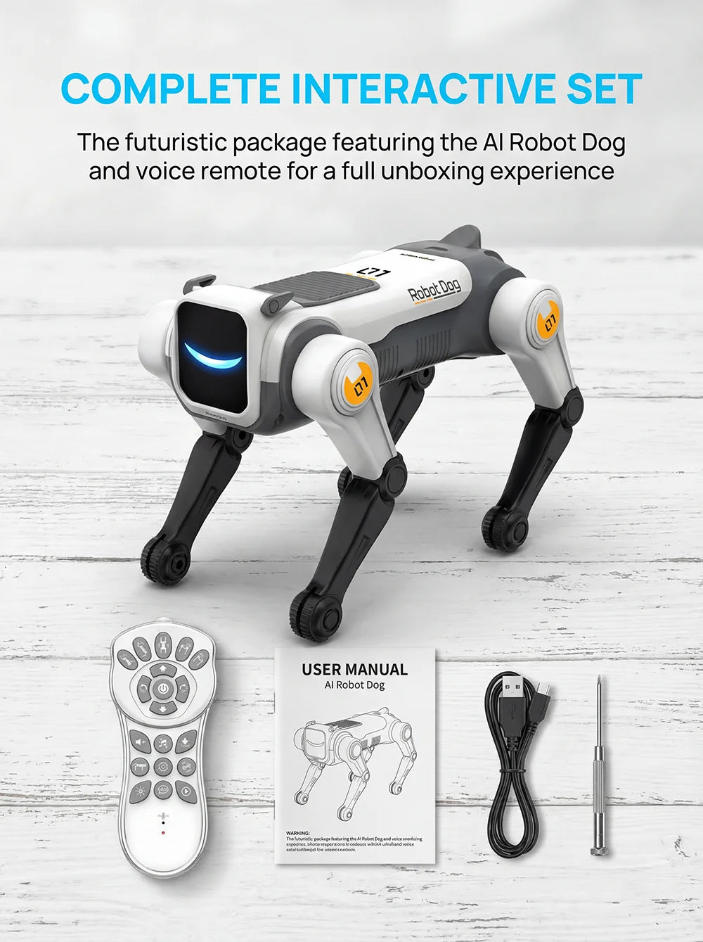 Perro Robot Mágico con IA, Control por Voz a través de Control Remoto de 2.4GHz, Programación Inteligente, Luces en los Ojos, para Niños y Entusiastas de la Tecnología