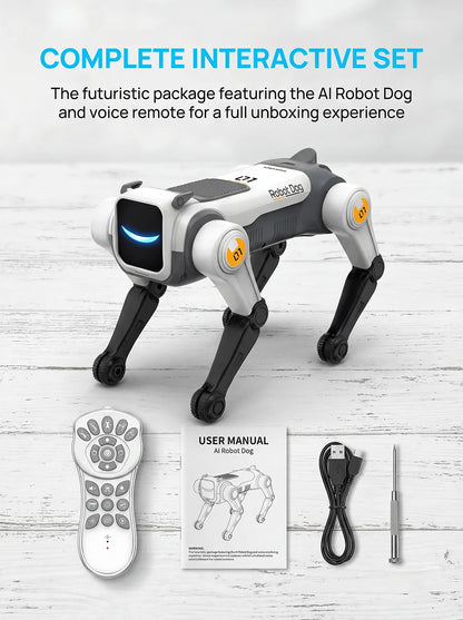 Perro Robot Mágico con IA, Control por Voz a través de Control Remoto de 2.4GHz, Programación Inteligente, Luces en los Ojos, para Niños y Entusiastas de la Tecnología