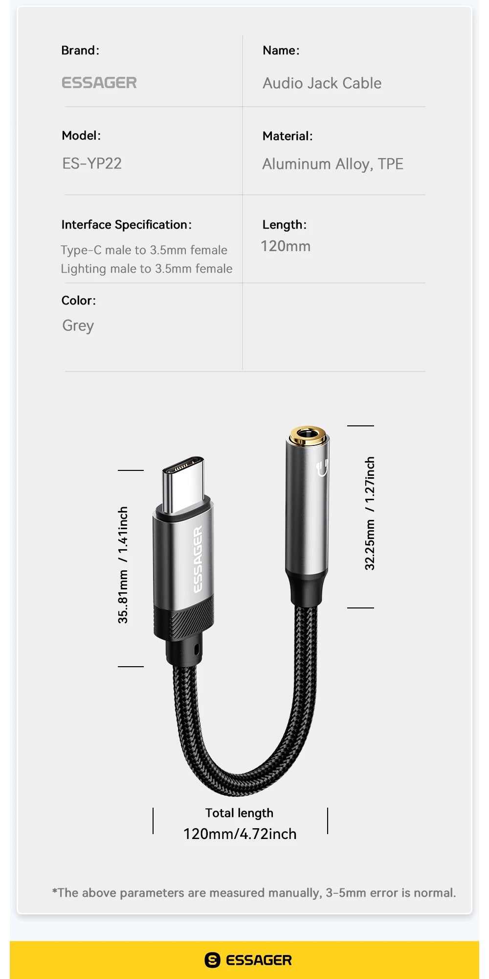 Essager Lighting to 3.5mm Jack Audio Adapter Headphone Aux Cable USB Type C to 3.5 Adapter OTG Type C For iPhone Xiaomi OnePlus