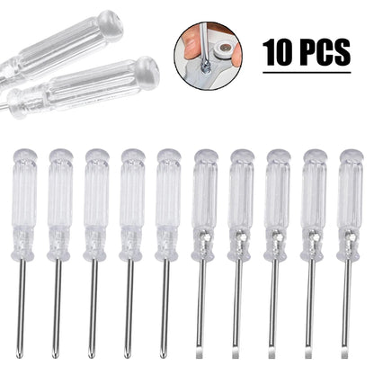 10pc 3.74in Small Screwdriver Set 3mm Tip Slotted and Phillips Screwdrivers Transparent Handle Precision Screwdriver Repair Tool
