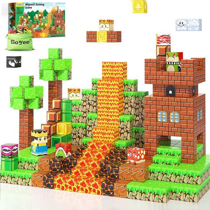 Juego de Bloques de Construcción Magnéticos Montessori STEM, Juguetes Educativos Sensoriales, Mundo de Mario, Niños y Niñas, Cubo Magnético DIY, Regalo