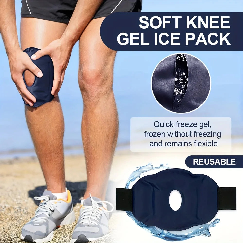 Reusable Knee Ice Pack Wrap, Adjustable Cold Compress for Knee, Cold Therapy Gel Pads for Pain Relief and Sports Injuries