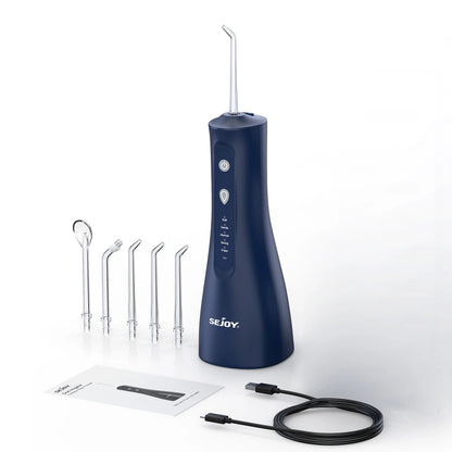 SEJOY Water Flosser Dental Oral Irrigator Teeth Whitening Strips Portable 230ML Tank 5 Modes 8 Jet Tips for Home Use