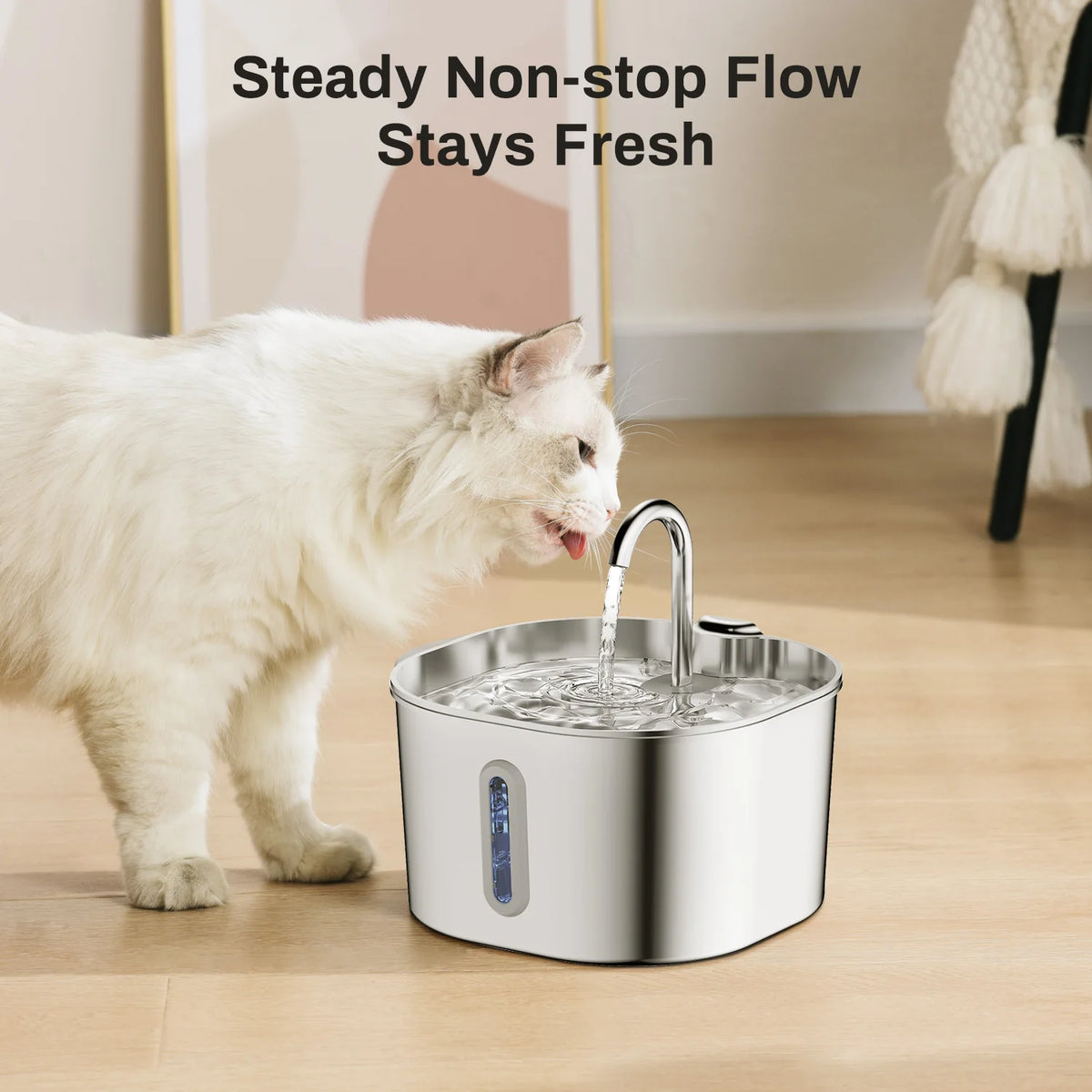 ZYFeeder 2.2L Automatic Stainless Steel Pet Water Fountain, Cat/Dog Drinking Bowl, Silent Water Dispenser with Window