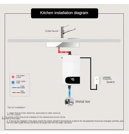 Instant Water Heater 220V5500W Portable Electric Heaters for Bathroom Hot Water Shower and Home Kitchen Heating